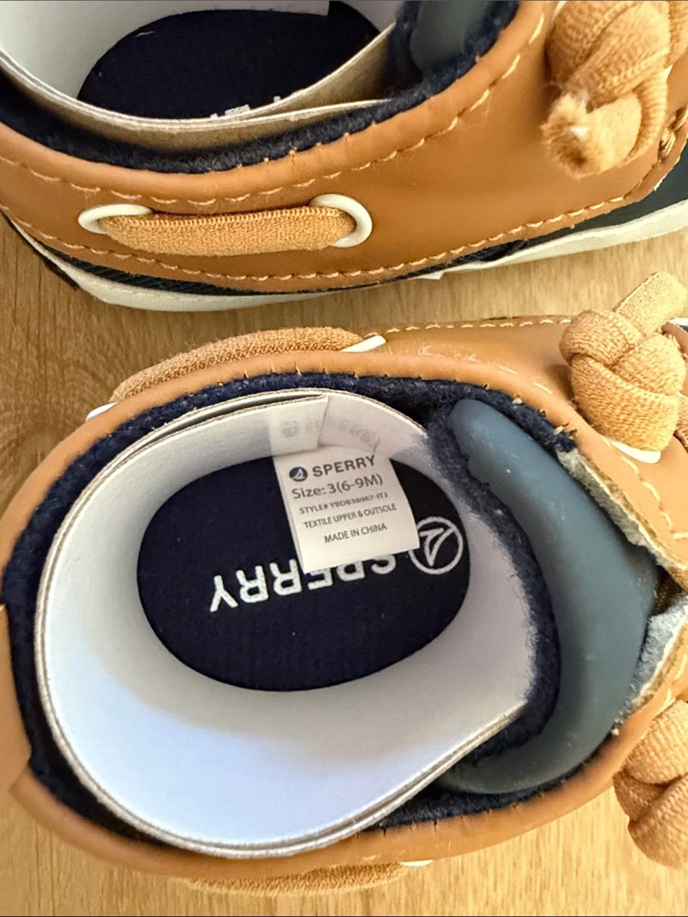 Sperry Baby Size 3 Navy and Tan Boat Moccasins